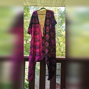 Pink and Black Patterned Button-Up Top